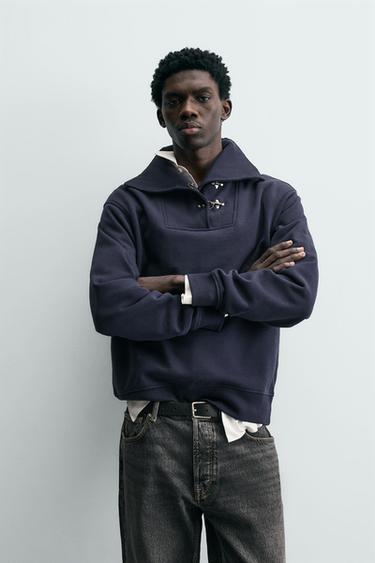 RELAXED FIT FIREMAN CLASP SWEATSHIRT - Navy blue by Zara