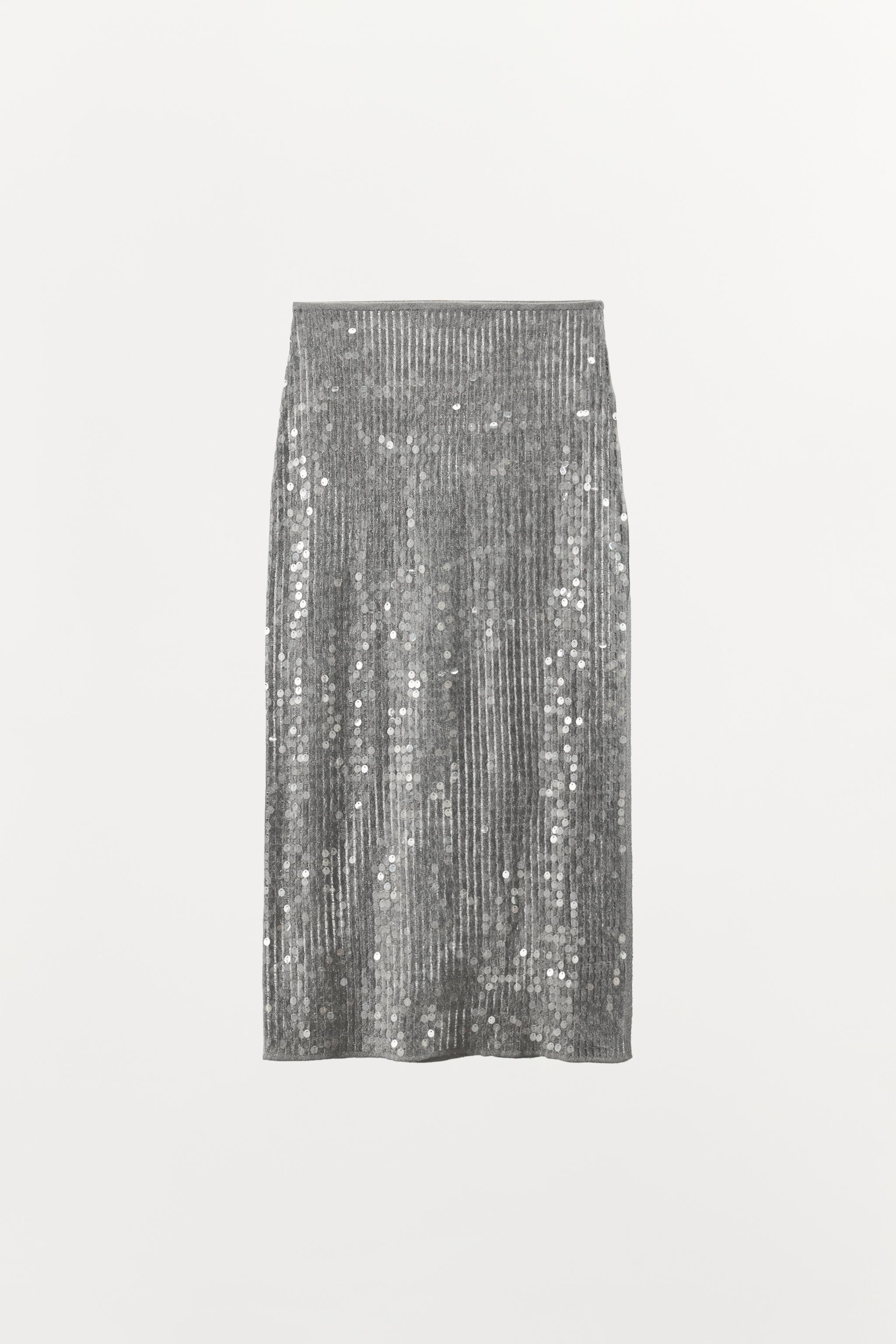 SEQUIN SLIT MIDI SKIRT