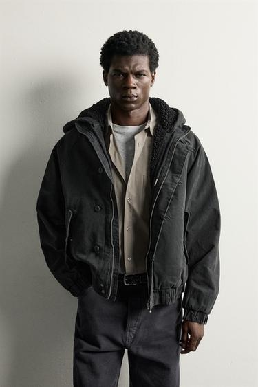CAÇADORA RELAXED FIT COMBINADA BORREGUET SINTÈTIC - Negre de Zara