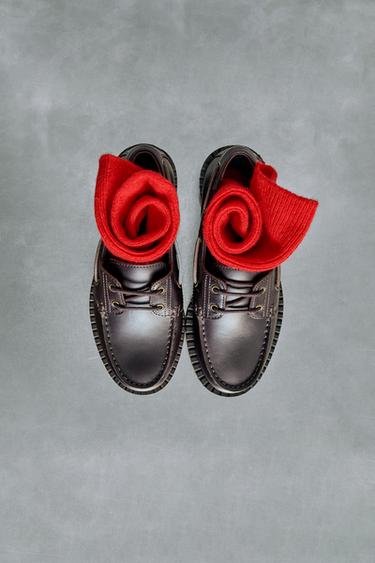 STORIESZ - CALCETÍN CON LANA CASHMERE Y NÁUTICO 100% PIEL - Rosa / Malva de Zara