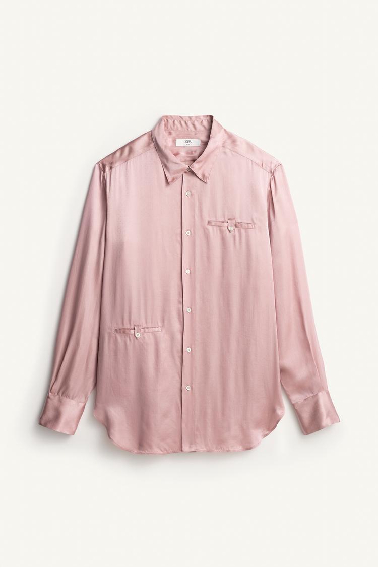 Camisa satinada jacquard lunares