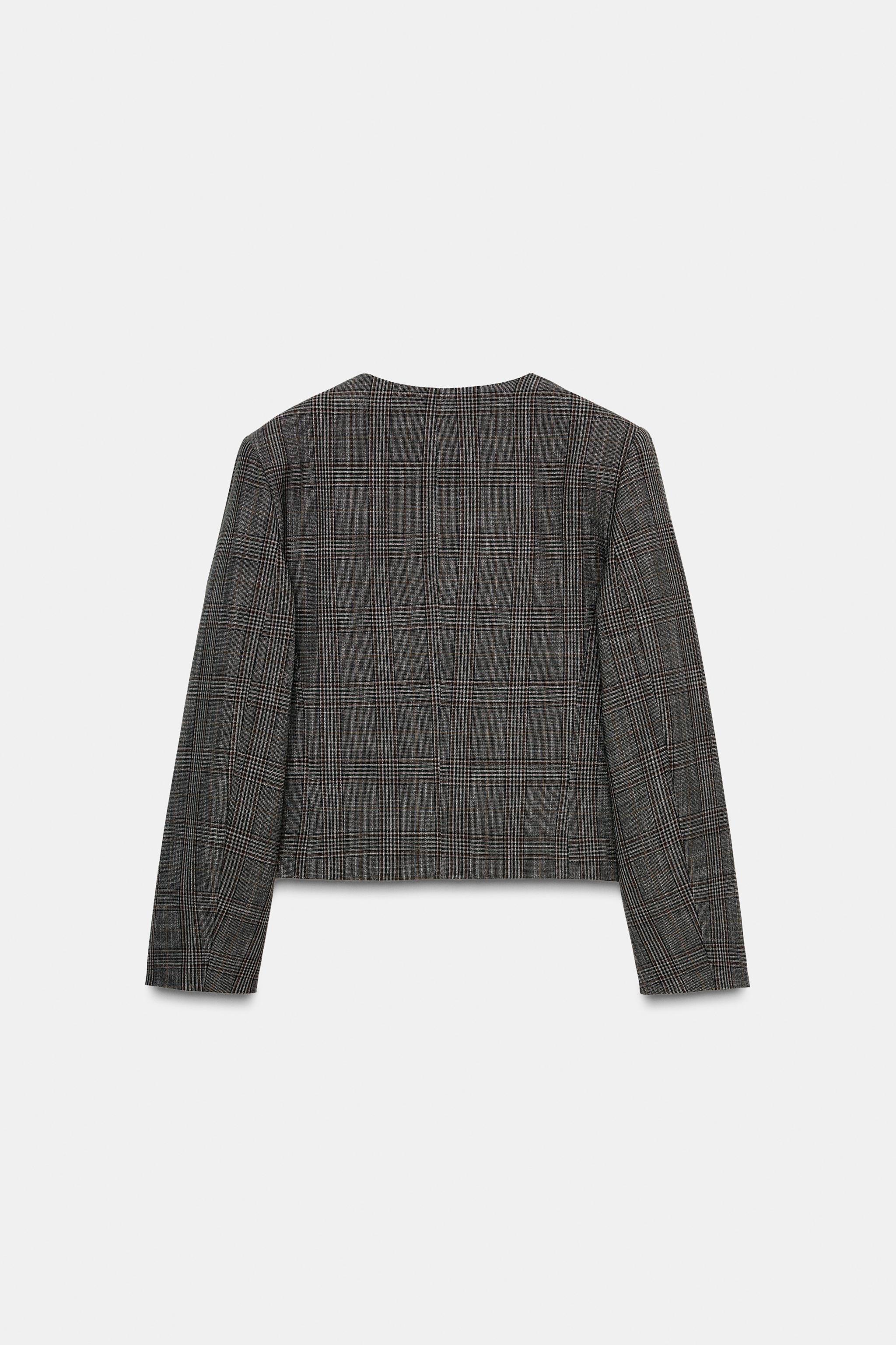 チェック柄ショートブレザー - グレー/ゴールデンブラウン | ZARA