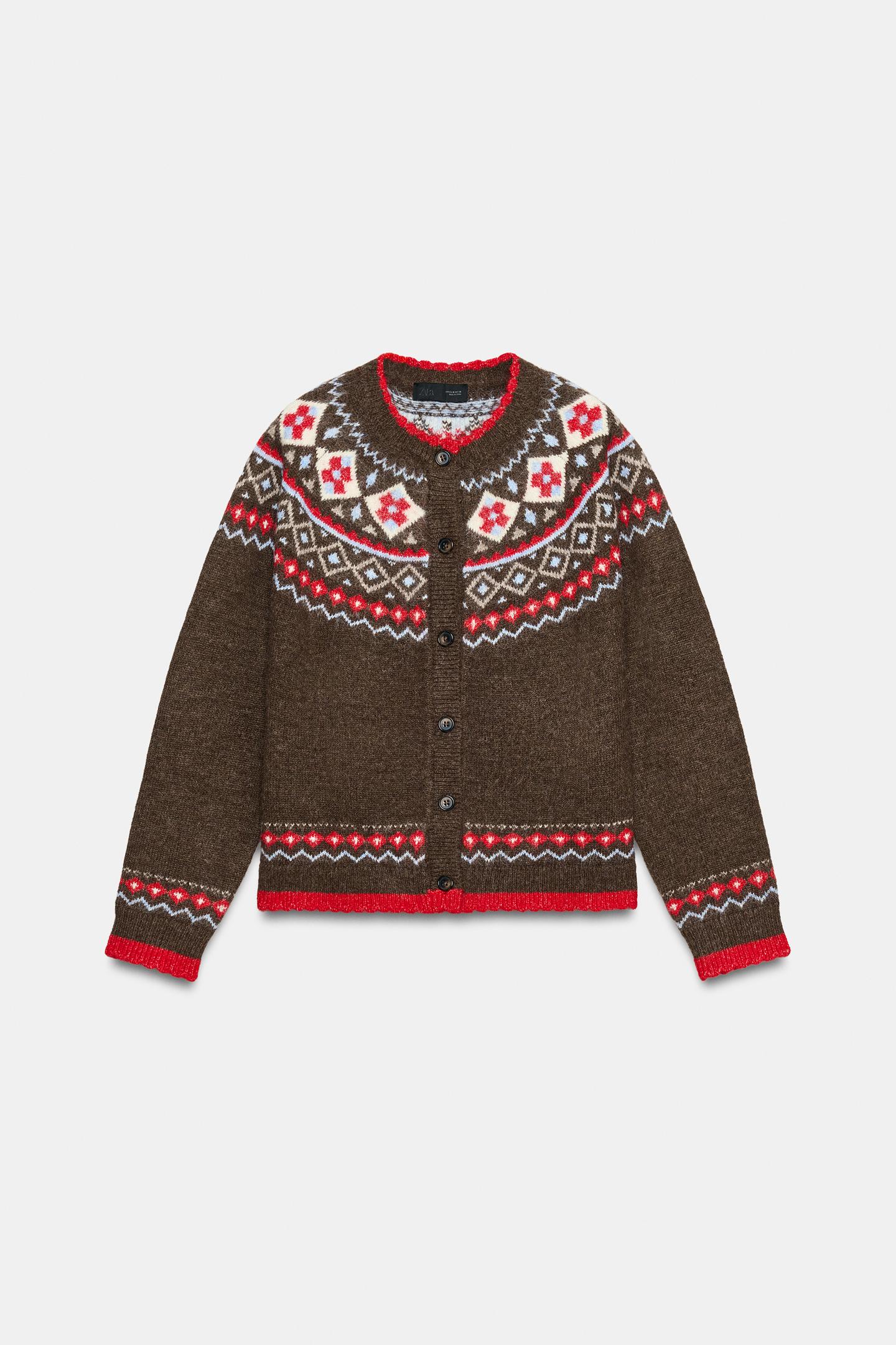 Женский кардиган Zara Jacquard, цвет: Коричневый — фото 5