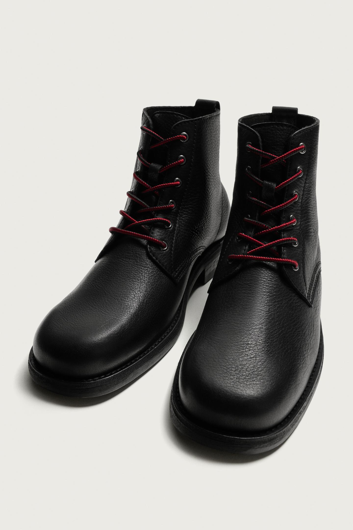 Мужские ботинки Zara Lace-Up Leather, цвет: Чёрный — фото 3