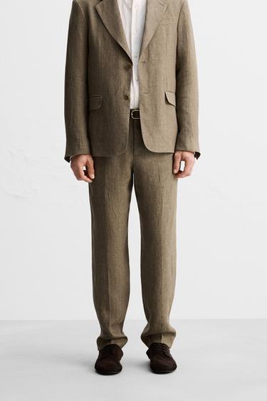 LIMITED EDITION 100% LINEN SUIT TROUSERS - camel by Zara