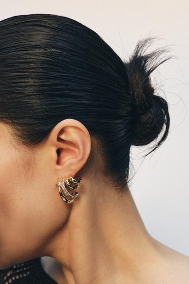 BOUCLES D'OREILLES EARCUFF À STRASS - Doré de Zara - Image 1