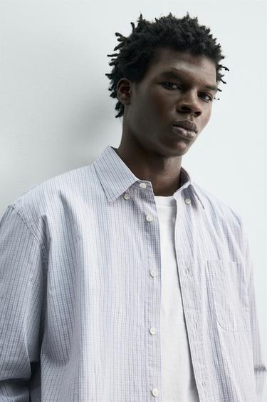 CHEMISE EN POPELINE À CARREAUX - Bleu ciel de Zara - Image 5