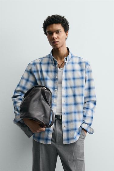 릴렉스핏 체크 셔츠 - Zara 블루 /화이트