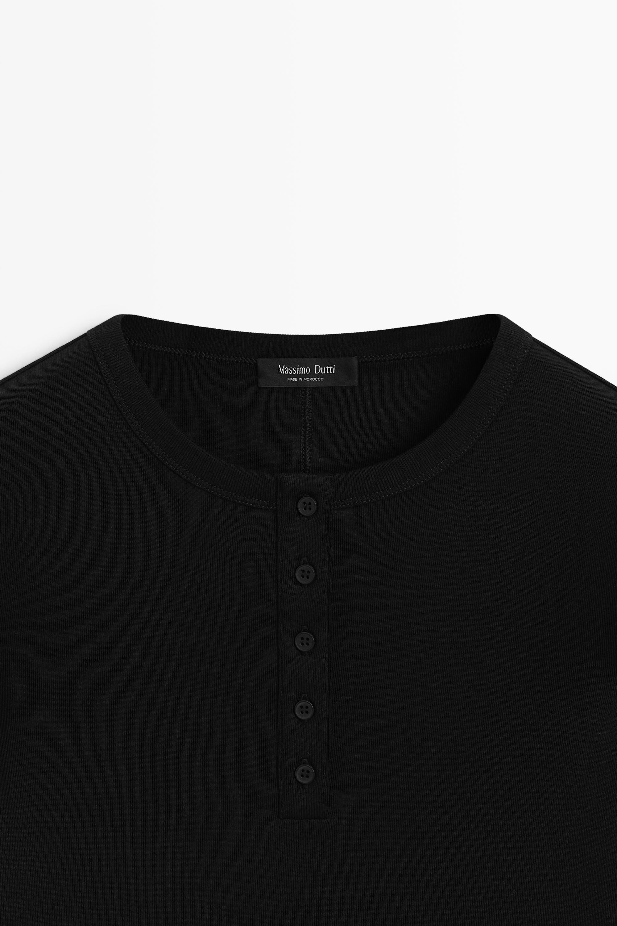 100% cotton long sleeve henley T-shirt