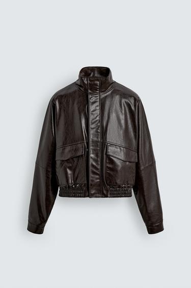 CROPPED FIT LEATHER EFFECT JACKET - Brown by Zara