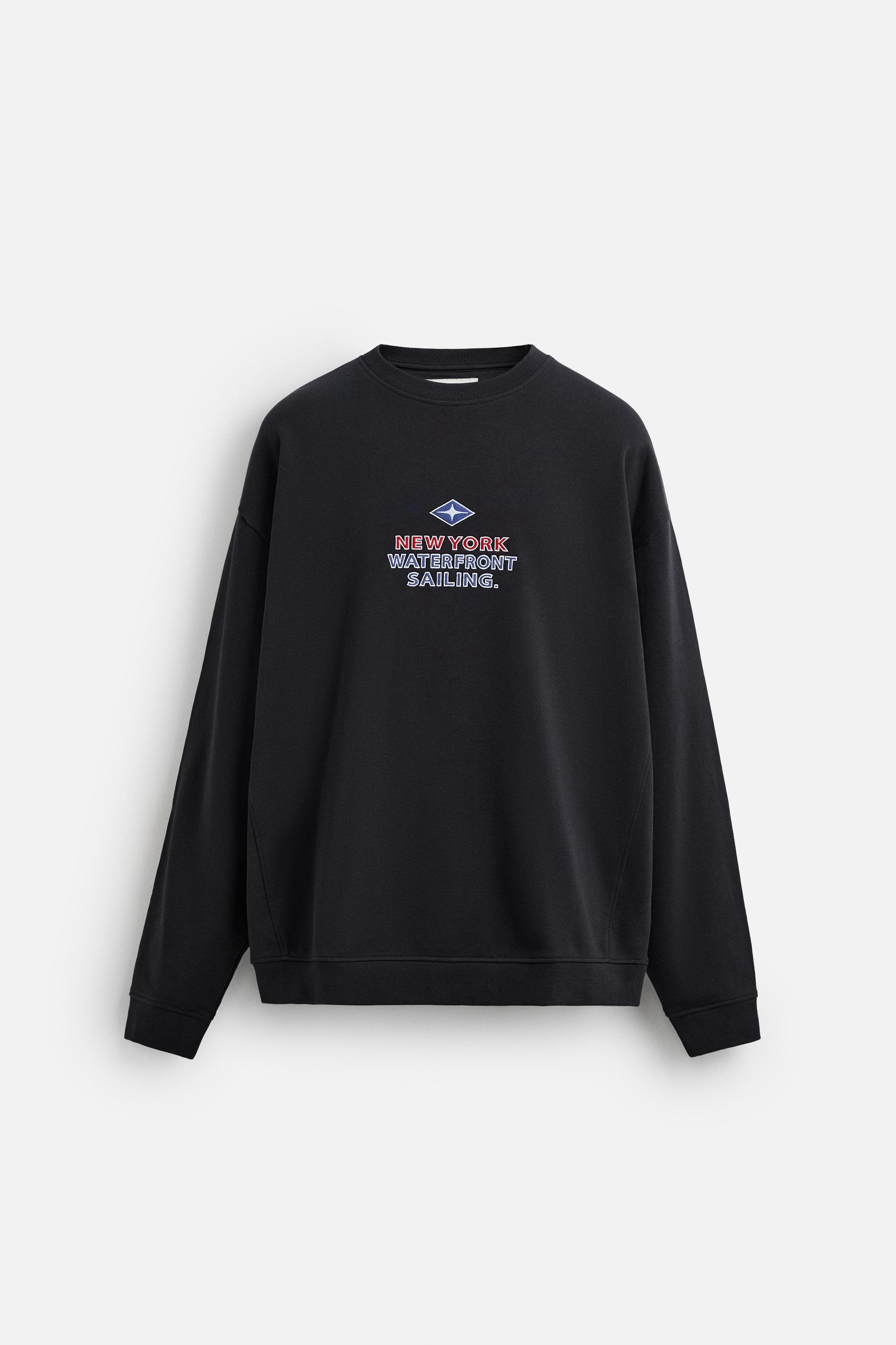 ★ZARA★ NAUTICAL EMBROIDERED TEXT SWEATSHIRT NAUTICAL EMBROIDERED TEXT SWEATSHIRT - Navy blue | ZARA