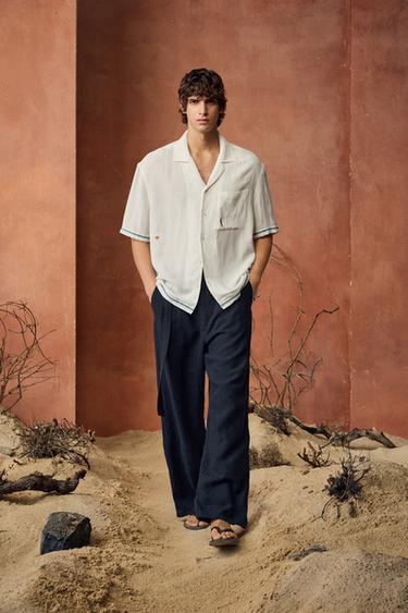 CONTRAST EMBROIDERED VISCOSE/LINEN SHIRT - White by Zara - Image 0