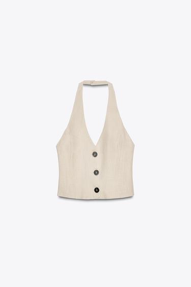HALTER-TOP AUS LEINEN - Sandfarben von Zara