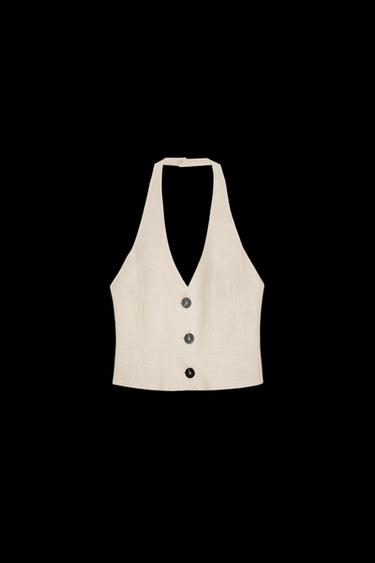 LINEN BLEND HALTER TOP - Sand by Zara - Image 0