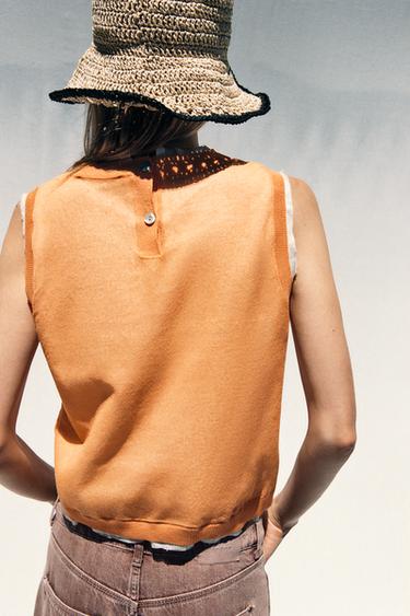 TOP EN MAILLE DOUBLE ÉPAISSEUR AVEC LIN - Orange de Zara - Image 4