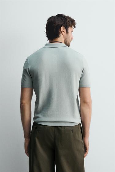 POLO EN MAILLE MÉLANGE VISCOSE - Gris / Bleu de Zara - Image 2