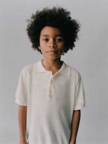 Zara LINEN COTTON POLO SHIRT - Ecru
