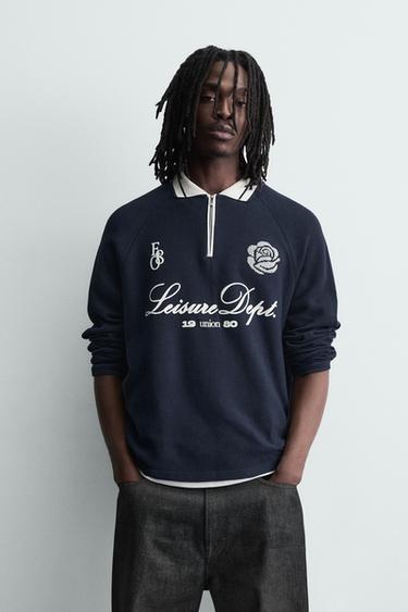 CONTRAST PRINT POLO SHIRT - Navy blue by Zara