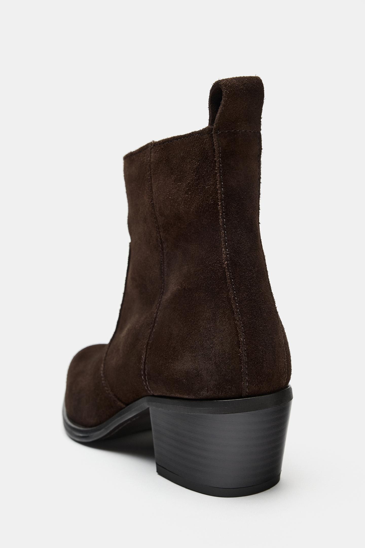 Женские ботинки Zara Suede Heeled Ankle, цвет: Коричневый — фото 5