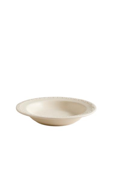 EARTHENWARE SOUP PLATE WITH RAISED-DESIGN EDGE - Cream by Zara