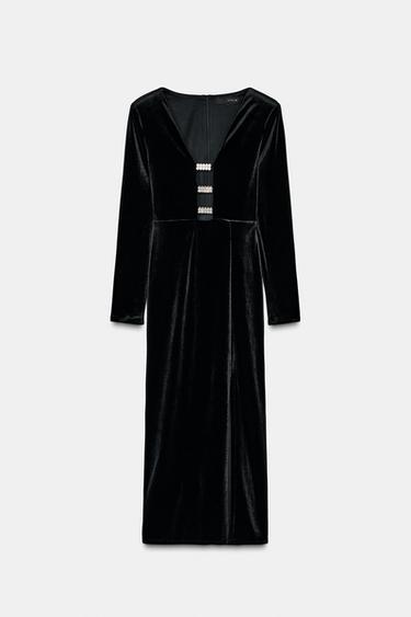 SHINY VELVET MIDI DRESS WITH APPLIQUÉS - Black by Zara - Image 7