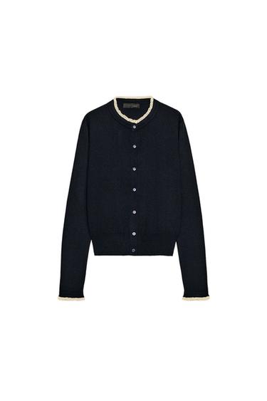 CARDIGAN WITH LACE TRIMS - Navy blue by Zara