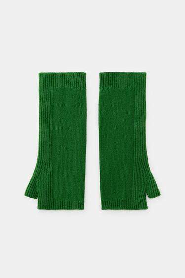 100% WOOL LONG MITTENS - Green by Zara