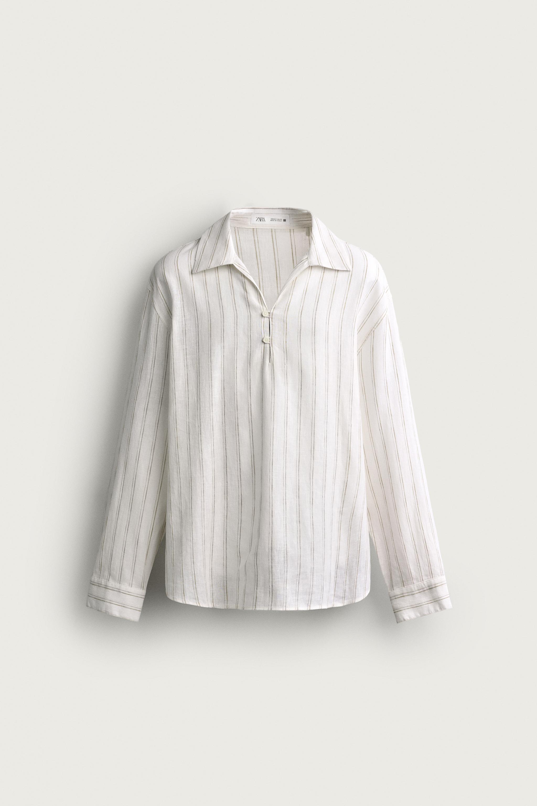 STRIPED COTTON-LINEN POLO SHIRT