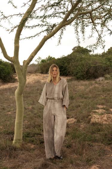 ZW COLLECTION 100% LINEN TIE-DYE BALLOON TROUSERS - Multicoloured by Zara