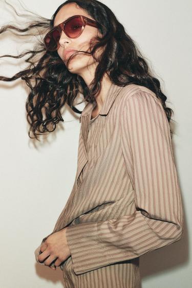 CAMICIA ASIMMETRICA A RIGHE ZW COLLECTION - Marrone chiaro di Zara
