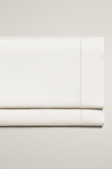 SATEEN FLAT SHEET WITH TRIM (300 THREAD COUNT) - White by Zara