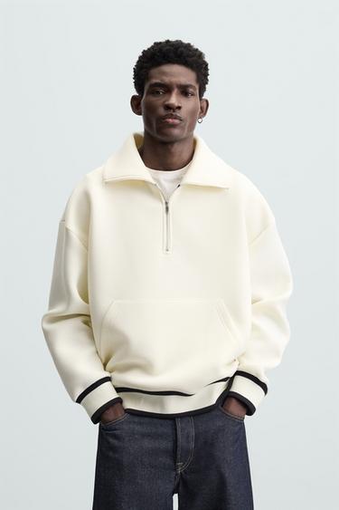 Zara QUARTER ZIP SWEATSHIRT - Oyster-white
