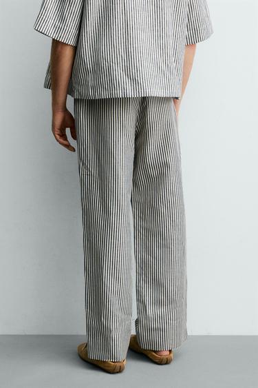 PANTALON RAYURES COTON-LIN - Bleu marine de Zara - Image 2