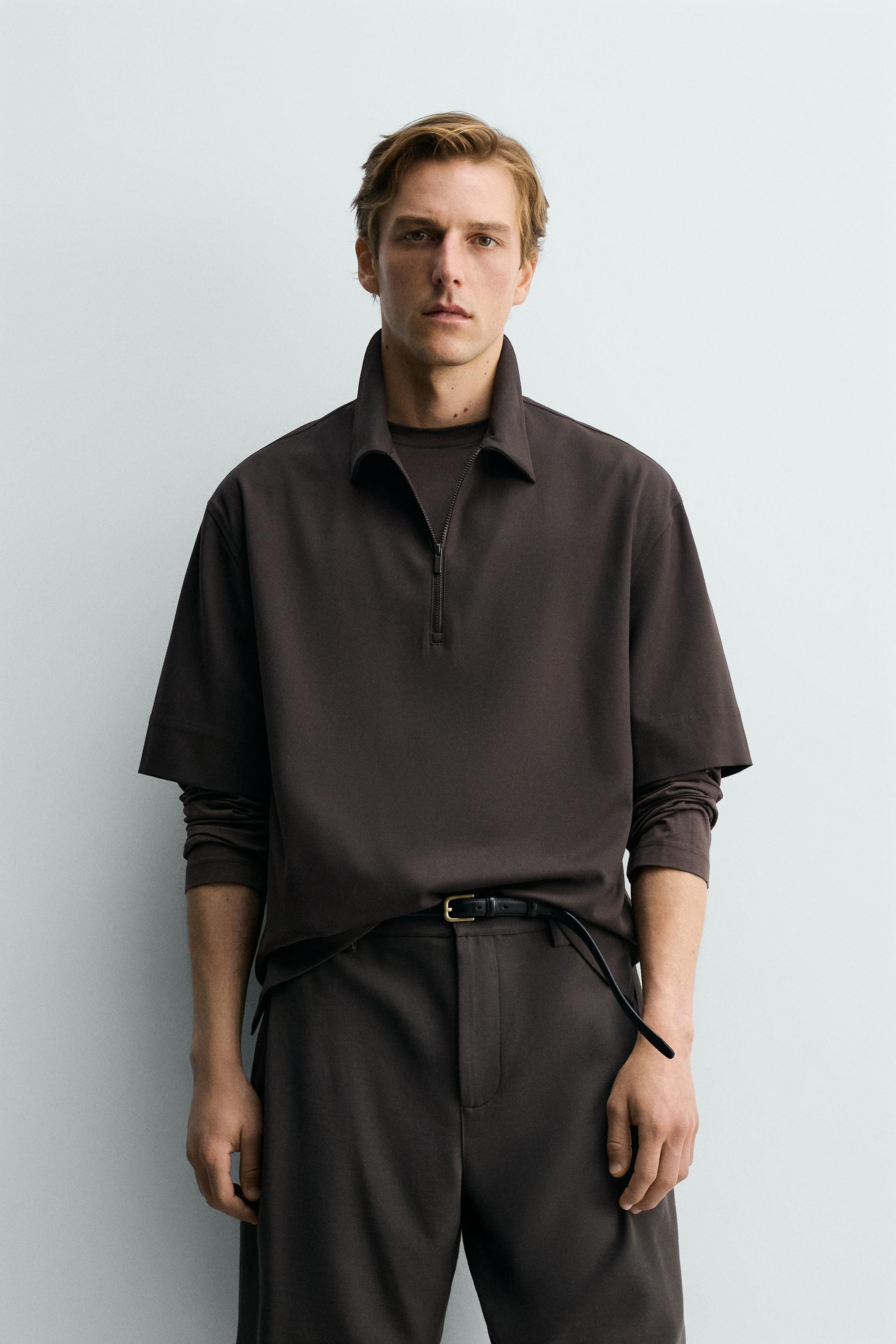 TECHNICAL ZIP POLO SHIRT — Chocolate