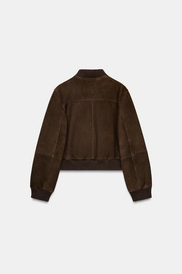 ZW COLLECTION LIMITED EDITION SUEDE LEATHER BOMBER JACKET - Chocolate by Zara - Image 8