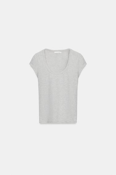 Zara PLAIN COTTON T-SHIRT - Gray marl