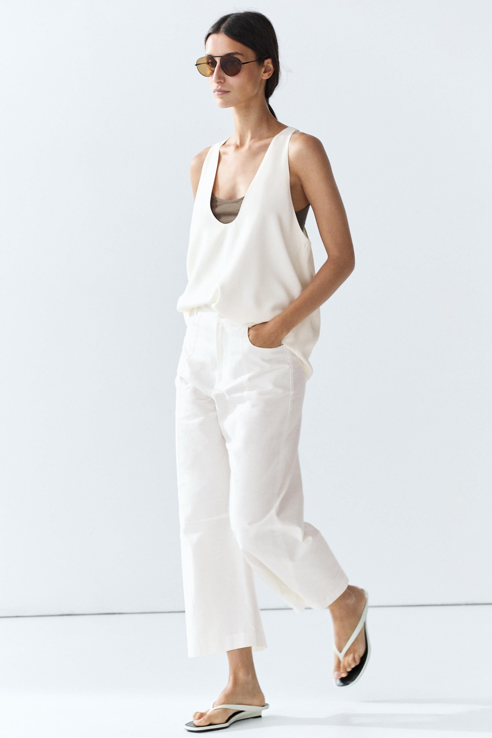 Cotton linen blend barrel fit pants