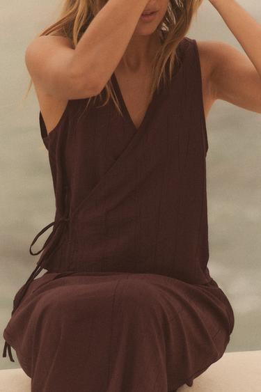 CRINKLED-EFFECT WAISTCOAT TOP - Burgundy by Zara