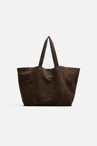 LEATHER TOTE BAG - Brown by Zara