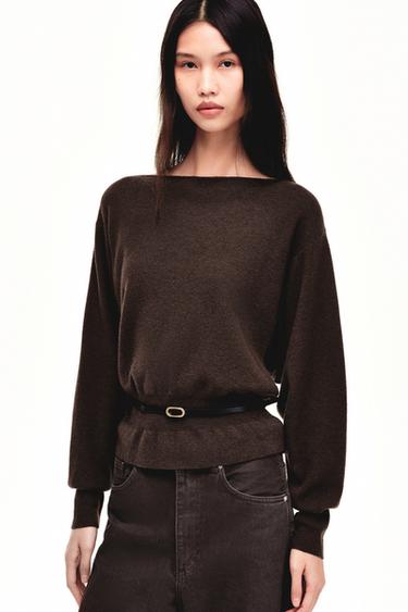 Zara 繫帶針織衫 - 巧克力色