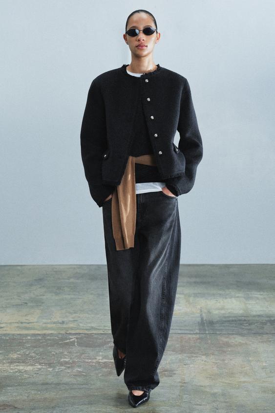 Zara ZW 系列羊毛混紡短版外套 - 深灰色 - 圖片 0