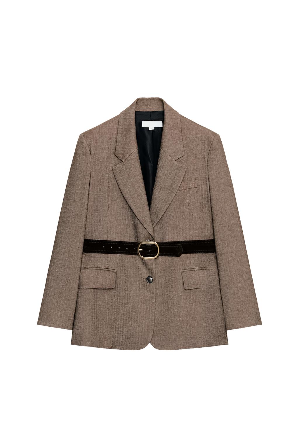 HERRINGBONE BELTED BLAZER - image 3