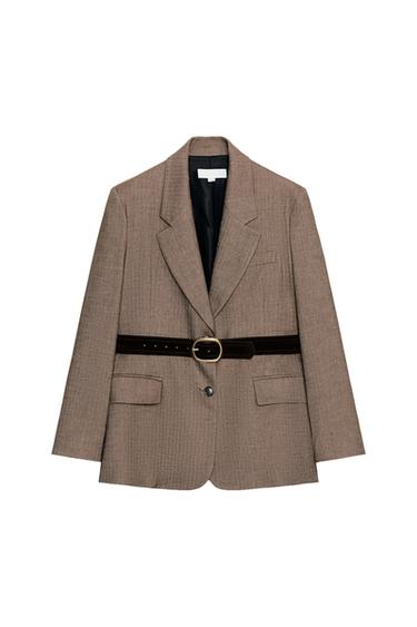 HERRINGBONE BLAZER WITH BELT - Brown by Zara