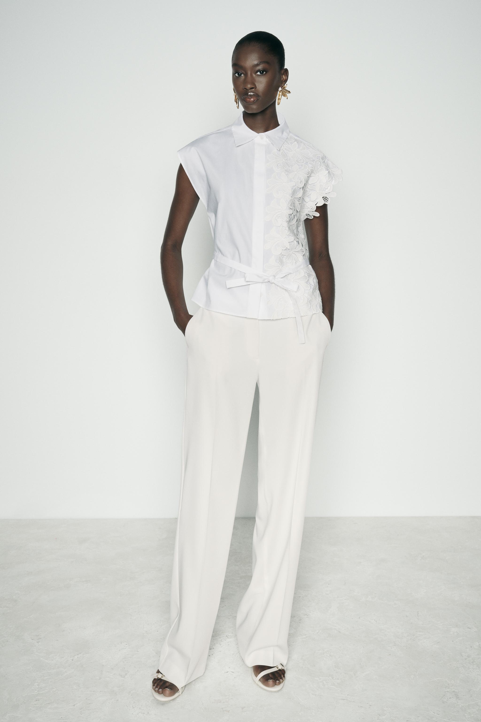 High waisted white trousers zara on sale