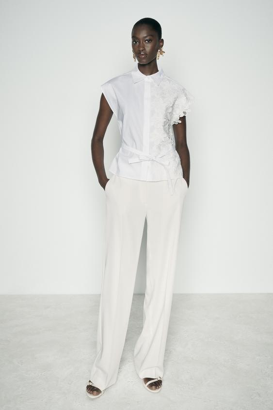 HIGH-WAISTED STRAIGHT CUT TROUSERS - White | ZARA India