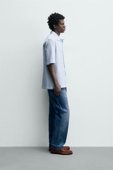 CHEMISE À CARREAUX TEXTURÉE - Bleu / Blanc de Zara - Image 3