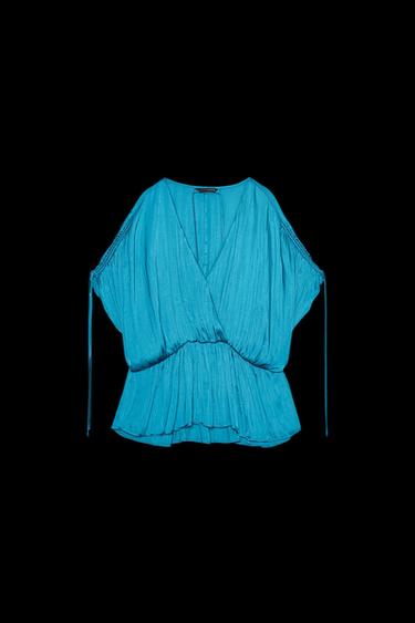 GERAFFTE BLUSE IN SATINOPTIK - Blau von Zara - Bild 0