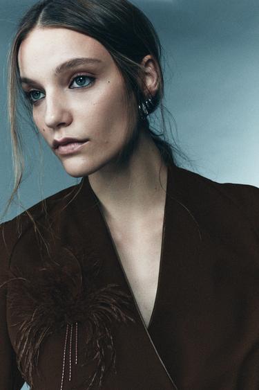 Zara DRAPED FEATHER LIMITED EDITION SHIRT - Dark brown