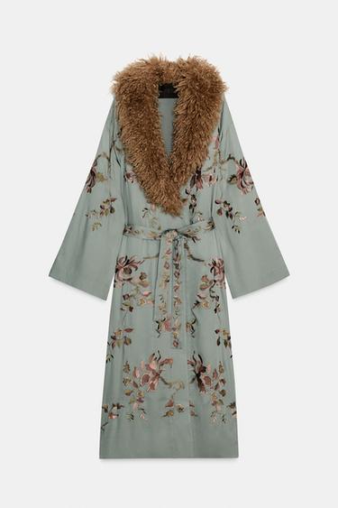 FAUX FUR COLLAR KIMONO ZW COLLECTION LIMITED EDITION - Light blue by Zara - Image 4