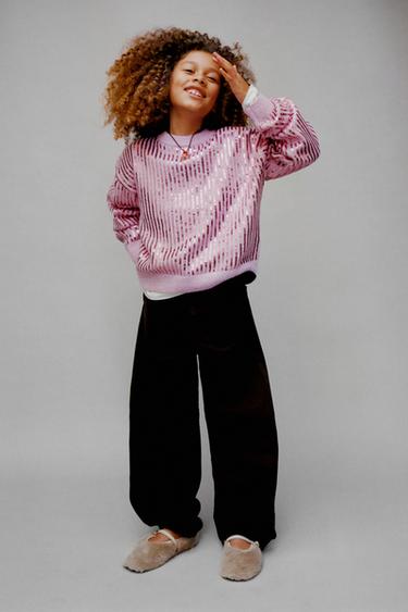 PULL EN MAILLE PAILLETTES - Rose de Zara